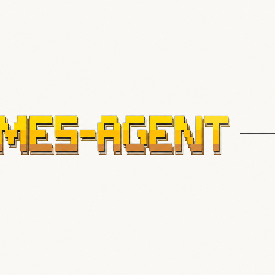 Wordmark HERMES-AGENT pixelated kuning-oranye dan logo Mac dalam komposisi square